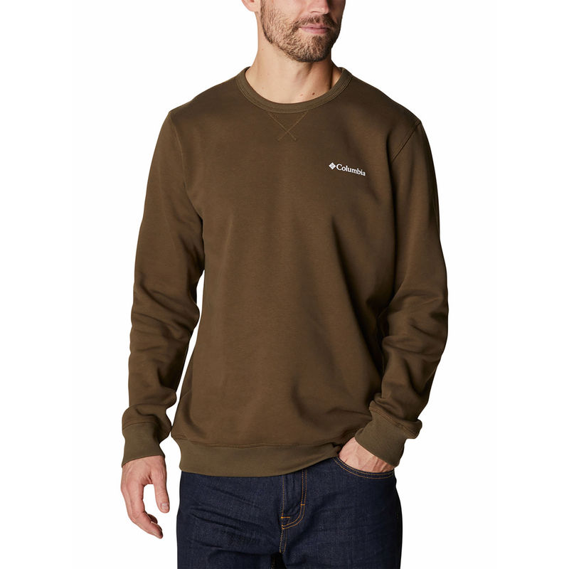 Columbia Mens Olive Blended Fabric Full Sleeve M Logo Fleece Round Sweatshirt (S)