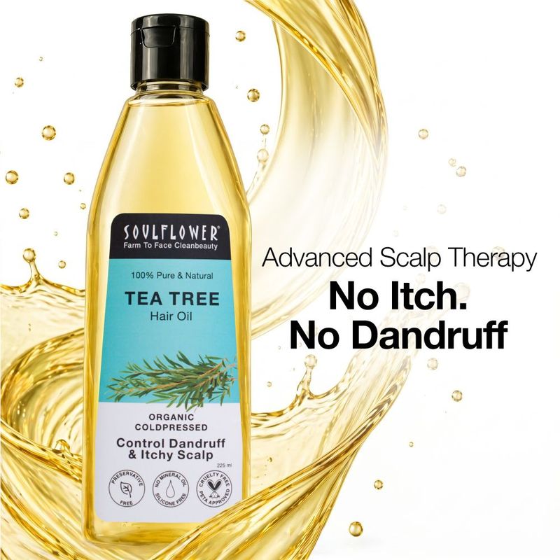 Soulflower Tea Tree Anti Dandruff Hair Treatment Oil For Dry & Frizzy Hair, Castor Olive Oil