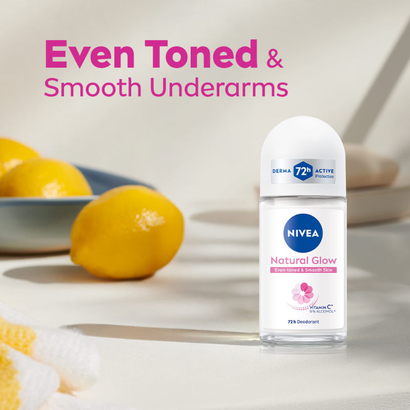 Nivea Even-Toned Vit C & 0% Alcohol Deo Underarm Roll On 72H Active Protection -Smooth Skin