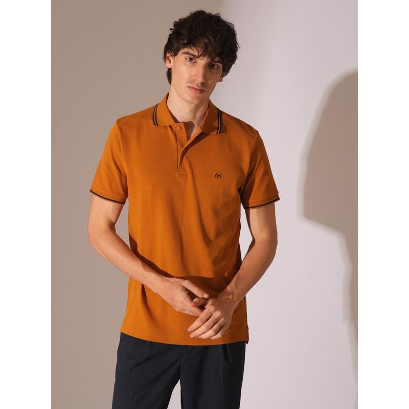 Selected Orange Embroidered Organic Cotton Polo T-Shirt (M)