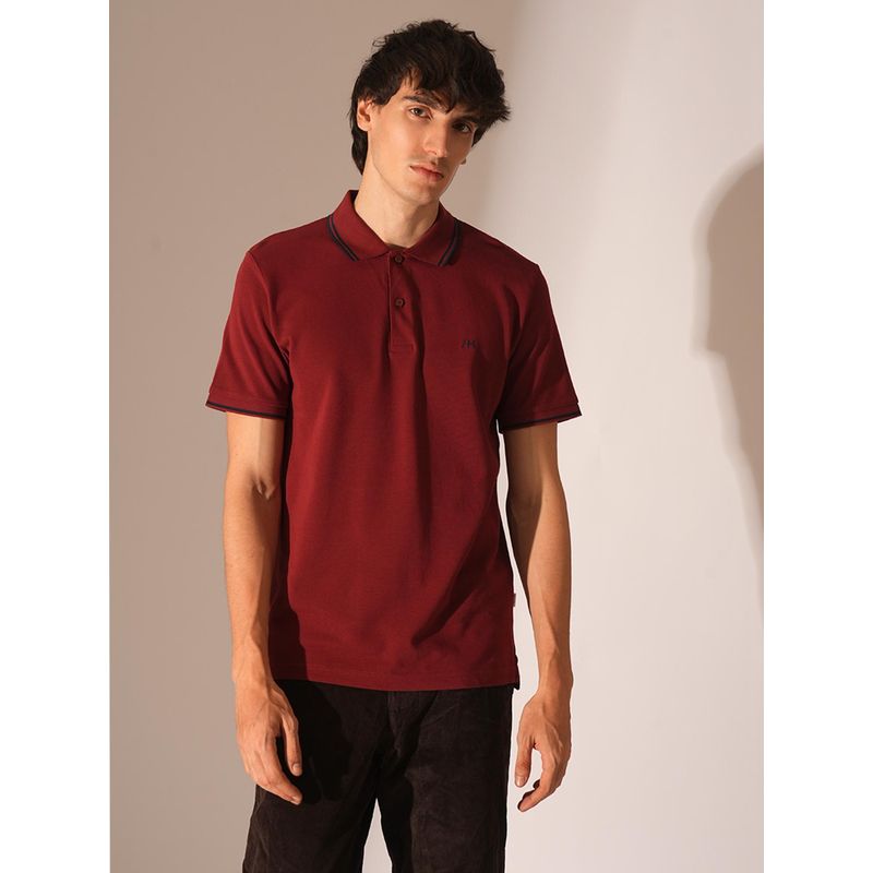 Selected Red Embroidered Organic Cotton Polo T-Shirt (L)