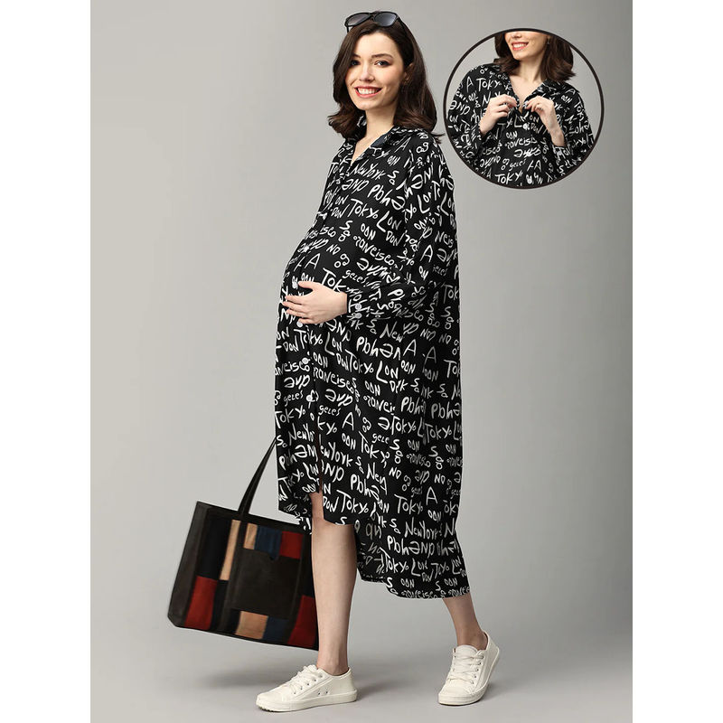 The Mom Store Night In Tokyo Maternity and Nursing Oversized Shirt Dress (XL)