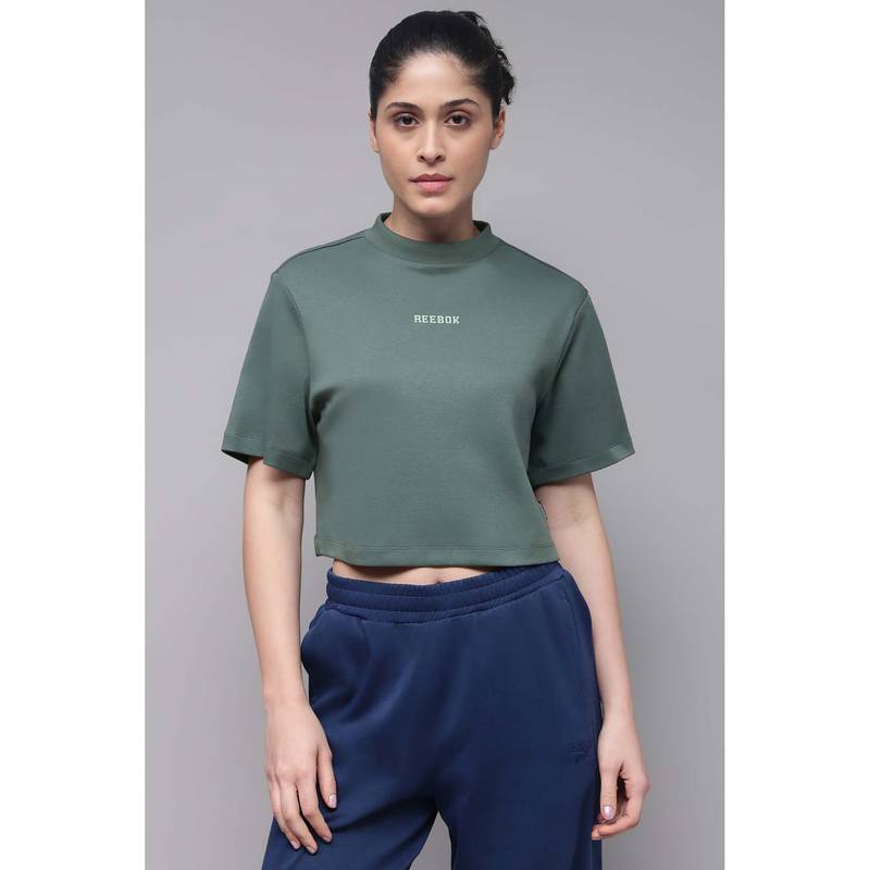 Reebok Women Green Crop T-Shirt (XS)