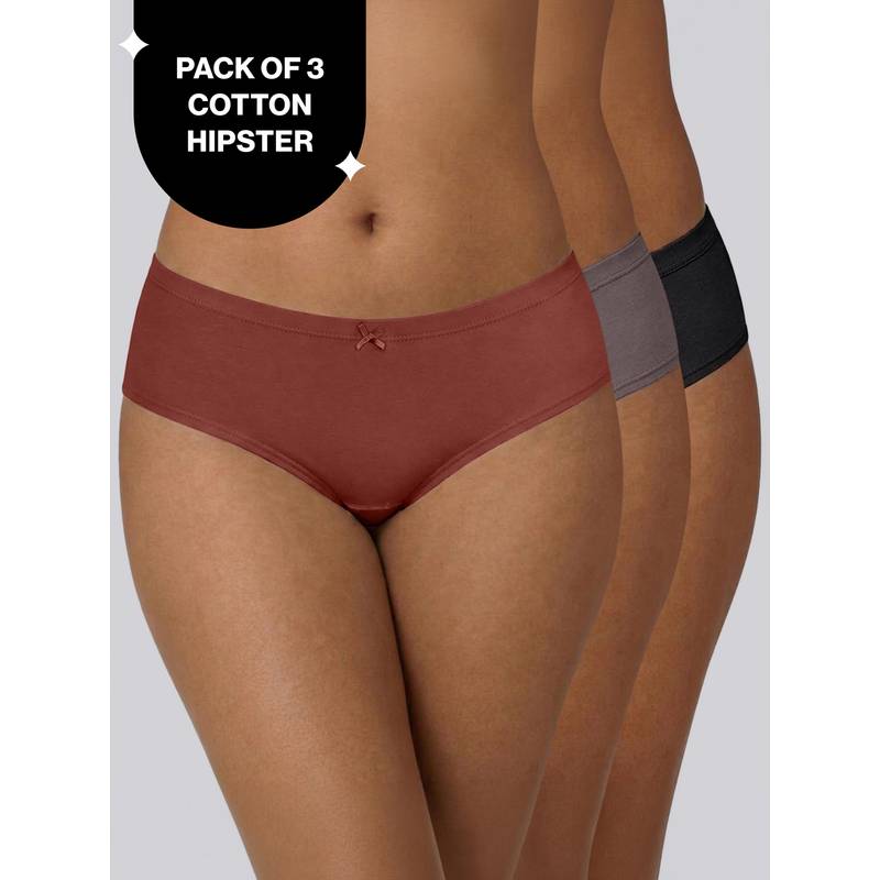 PO3 Mid Rise Cotton Full Brief Panty with Inner Elastic- NYP100 B Maroon,T Plum,Jet Black (S)