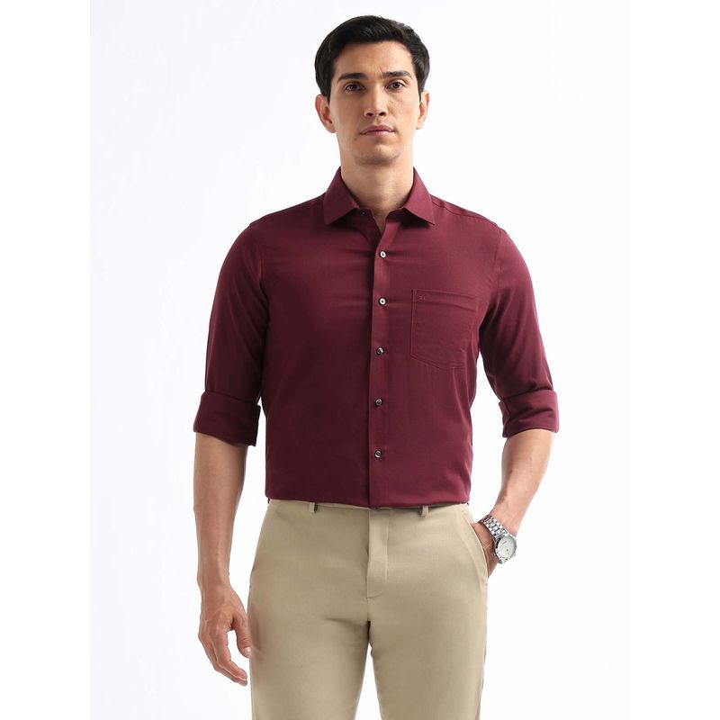 Arrow Men Maroon Textured Manhattan Slim Fit Dobby Shirt (39)