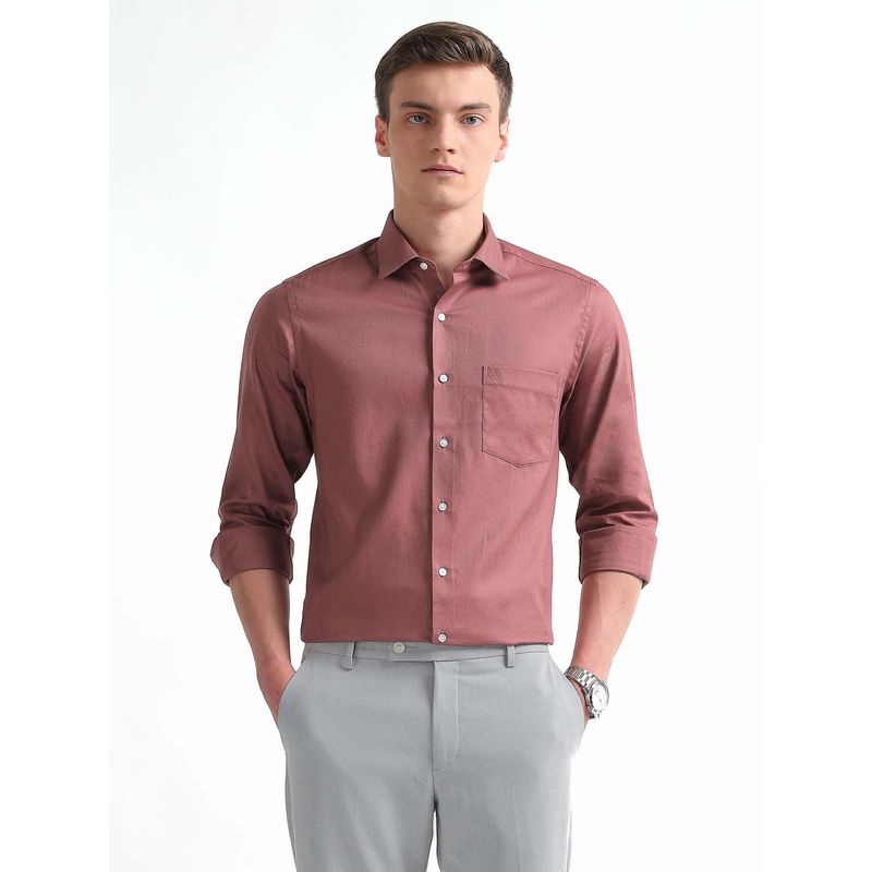 Arrow Men Dusty Peach Manhattan Slim Fit Textured Shirt (39)