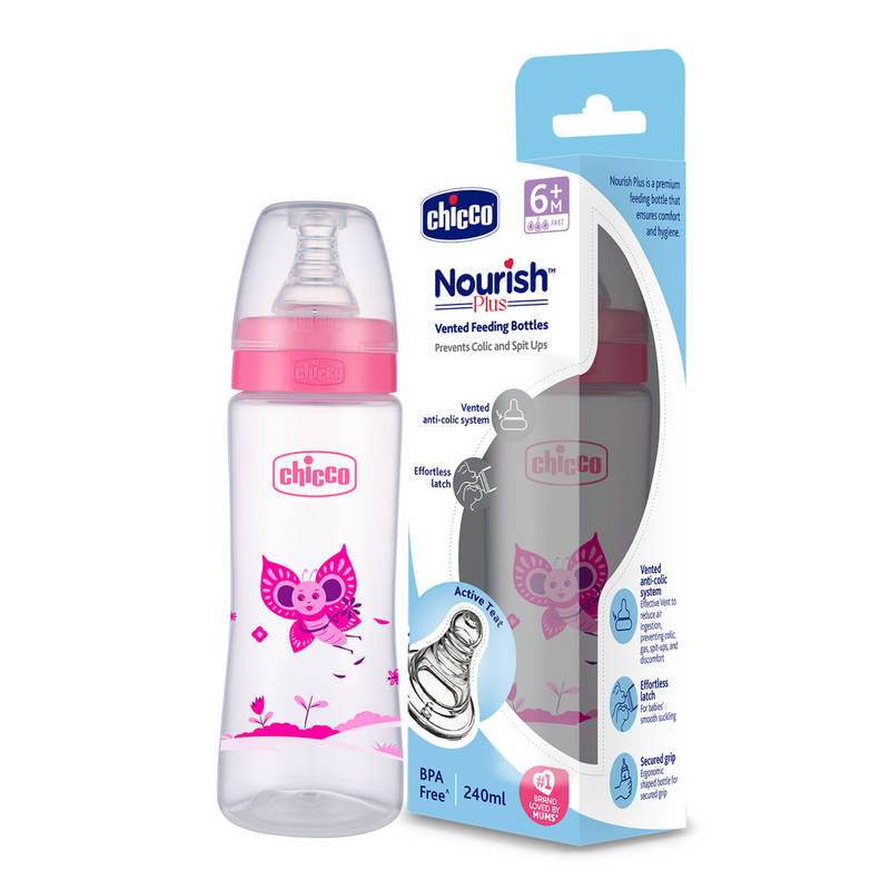 Chicco Nourish Plus Fast Feeding Bottle - Pink