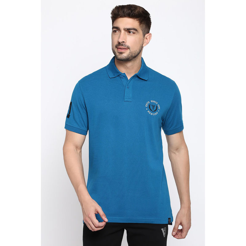 Van Heusen Sport Men Varsity Inspired & Short Sleeve Polo T-Shirt - Mykonos Blue (M)