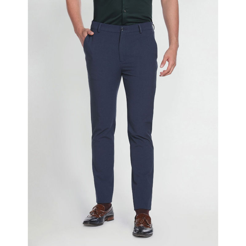 Arrow Newyork Blue Solid Bi-Stretch Formal Trousers (30)