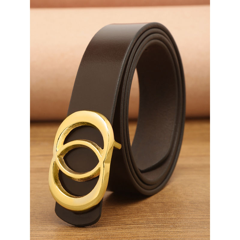 Teakwood Women Coffee Brown And Gold Tone Solid Genuine Leather Belt (38)