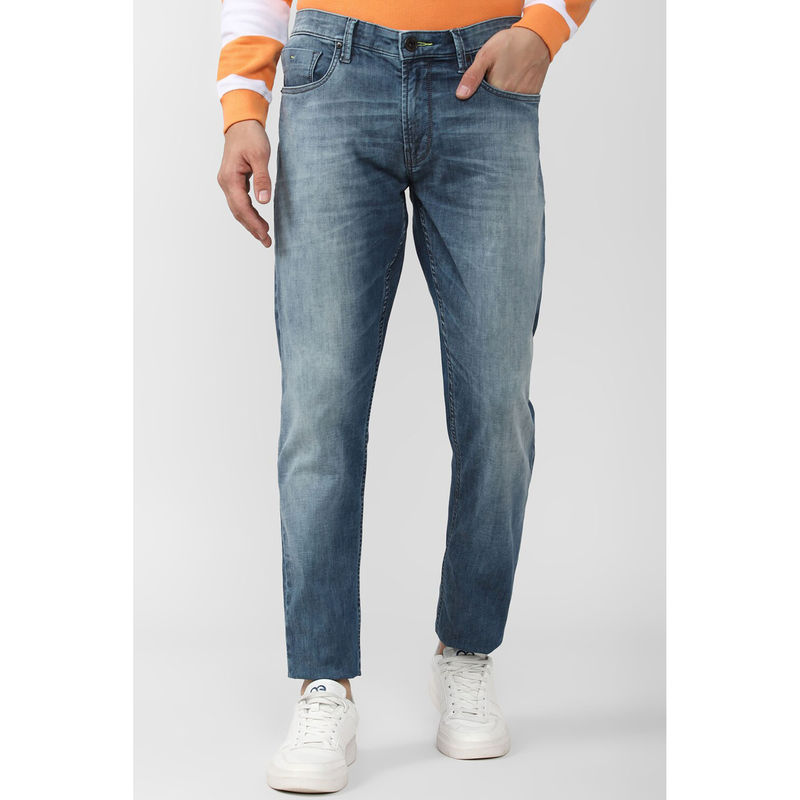 Peter England Men Blue Mid Wash Tapered Jeans (32)