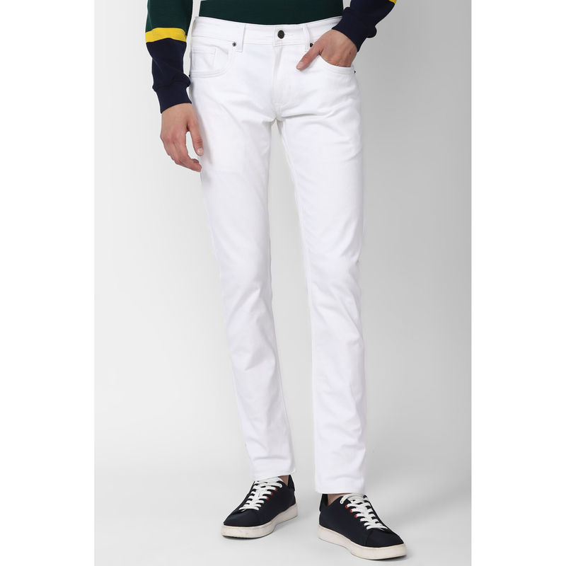 Peter England Men White Dark Wash Tapered Jeans (38)