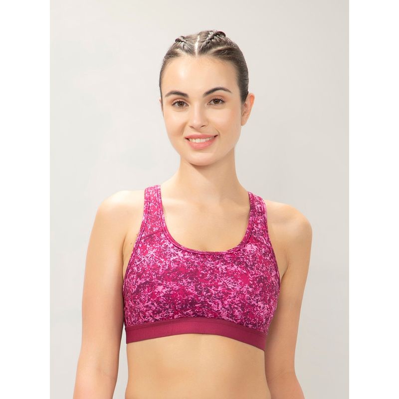 Amante Women Pink Energize Active Medium Impact Slip-On Printed Bra (S)