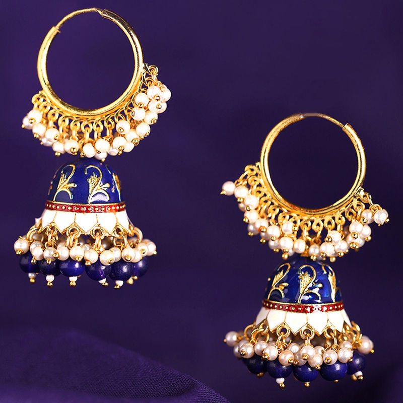 Emerald Green Crystal Hoop Jhumka Earrings | Silver Statement Fusion Jewellery