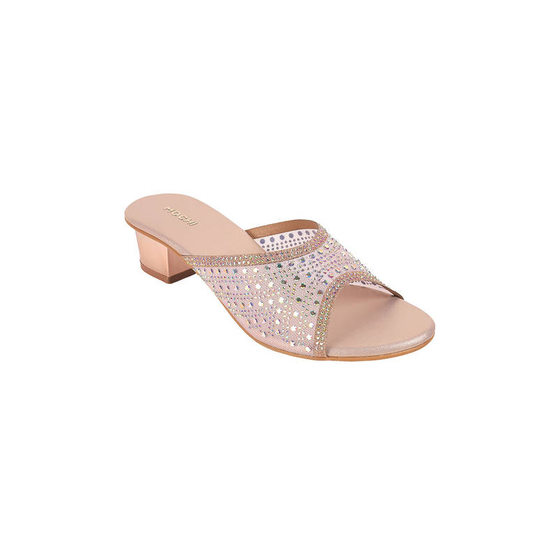 Mochi Women Rose Gold Block Heel Sandals (EURO 36)