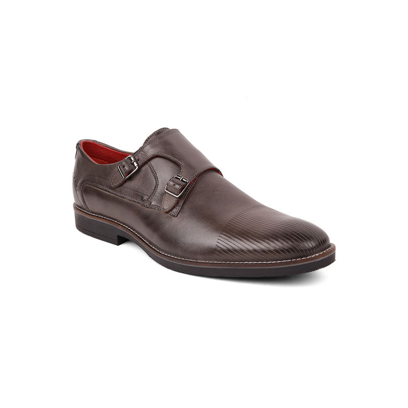 MASABIH Genuine Leather Grey Double Monk Shoes (EURO 42)