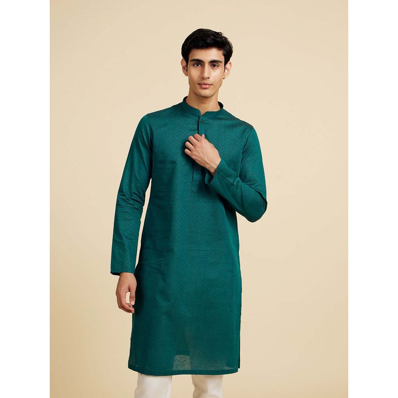 Diwas by Manyavar Teal Green Cotton Kurtas for Men (S)