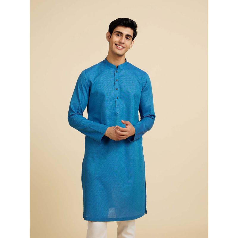 Diwas by Manyavar Mid Blue Cotton Kurtas for Men (M)