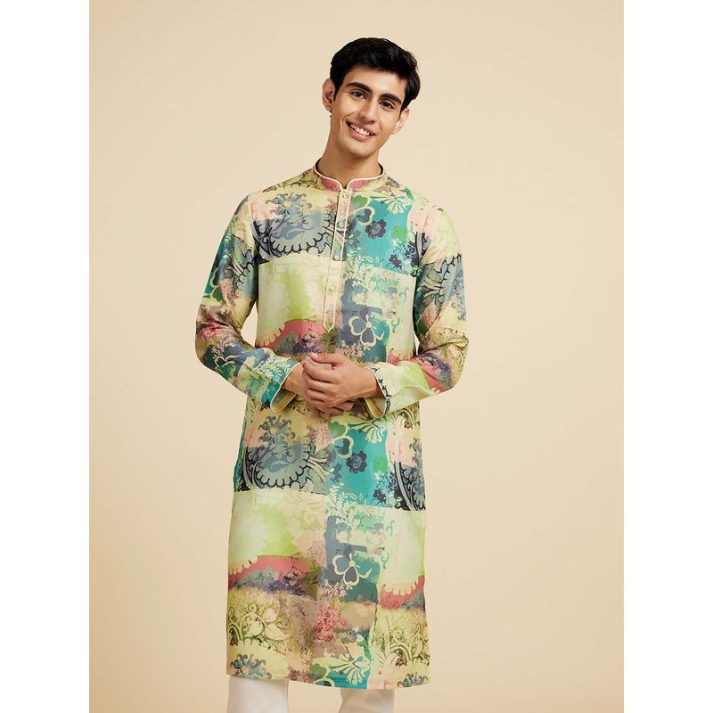 Diwas by Manyavar Light Mid Green Blended Cotton Kurtas for Men (M)