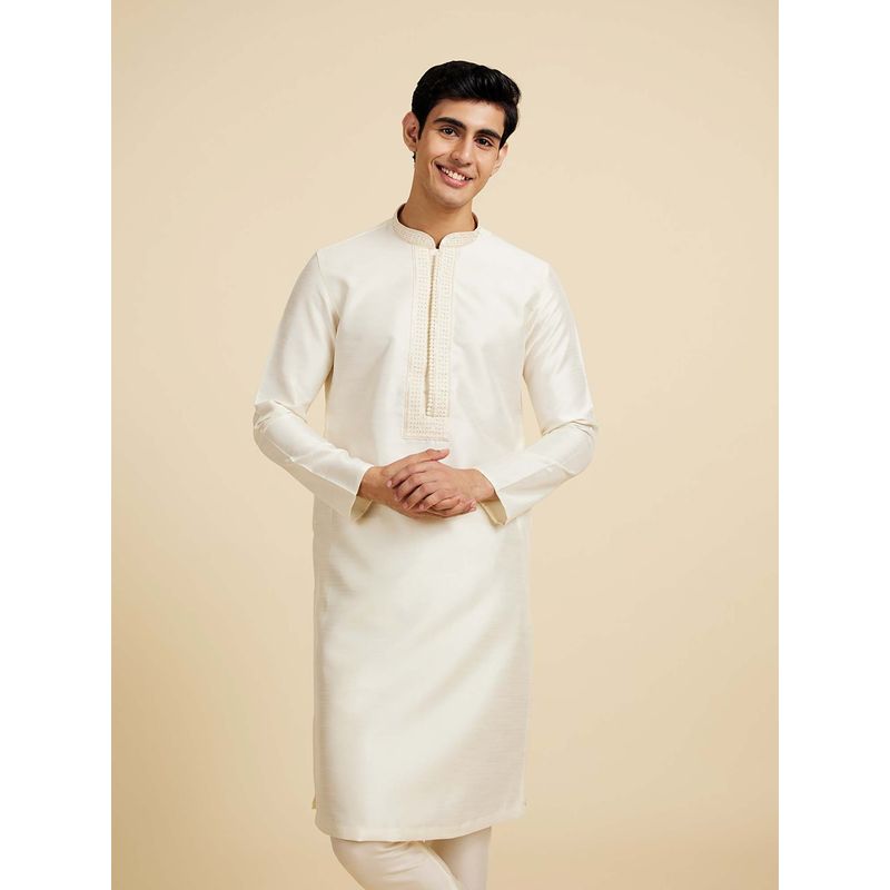 Diwas by Manyavar Cream Art Silk Kurtas for Men (M)