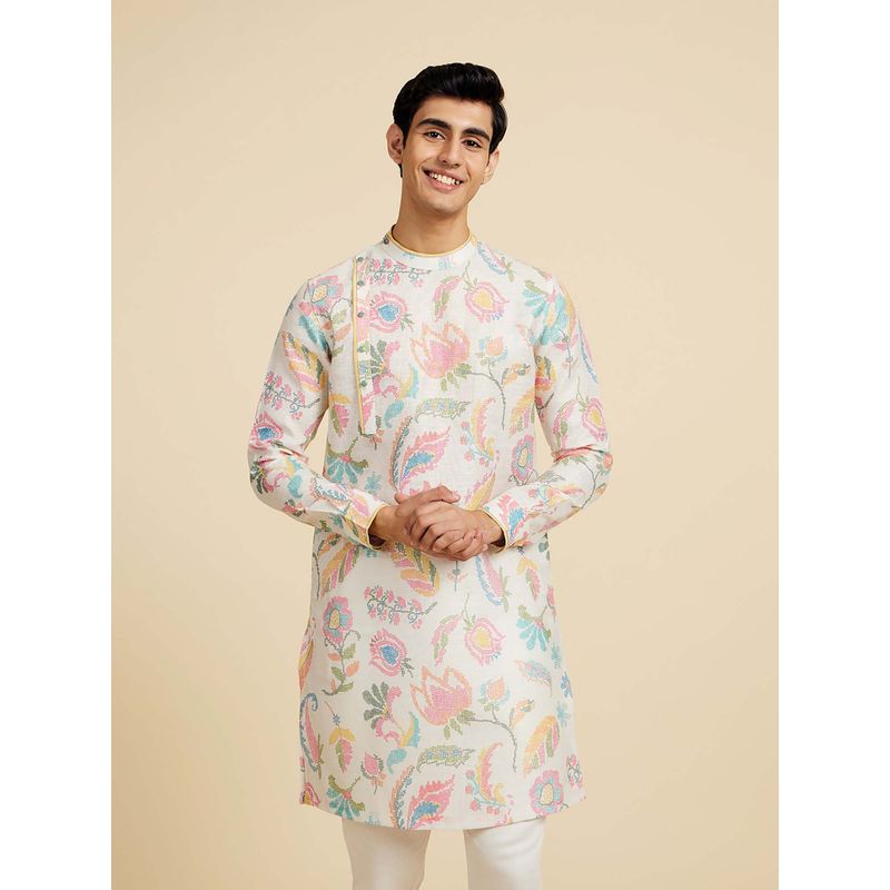Diwas by Manyavar Cream Blended Cotton Kurtas for Men (S)