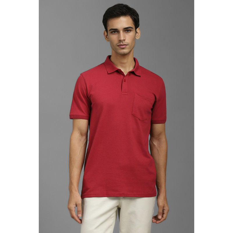 Louis Philippe Men Red Solid Polo Neck T-Shirt (S)