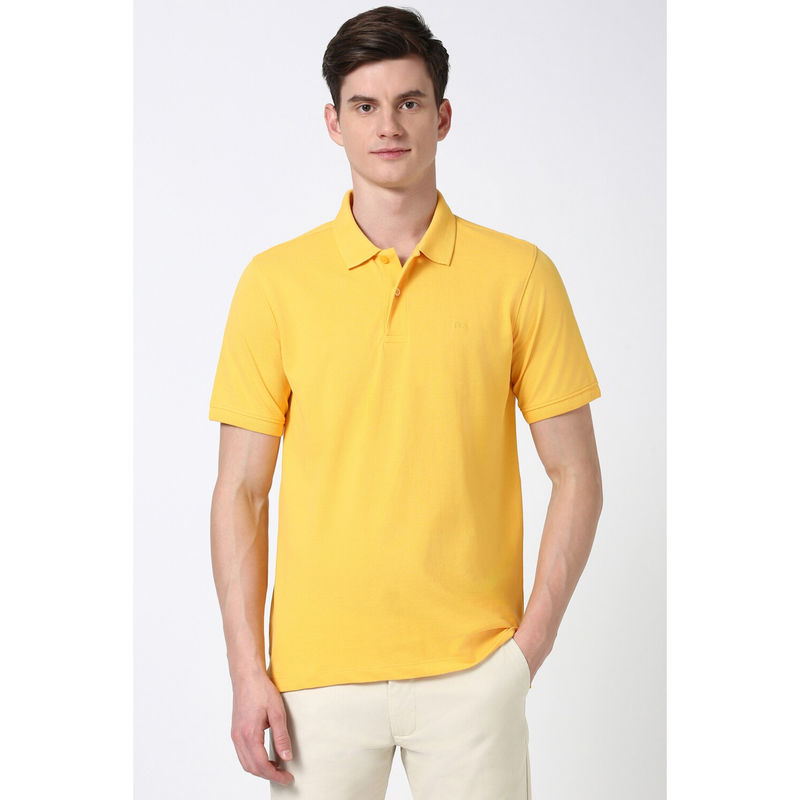 Peter England Men Yellow Solid Polo Neck T-Shirt (XL)