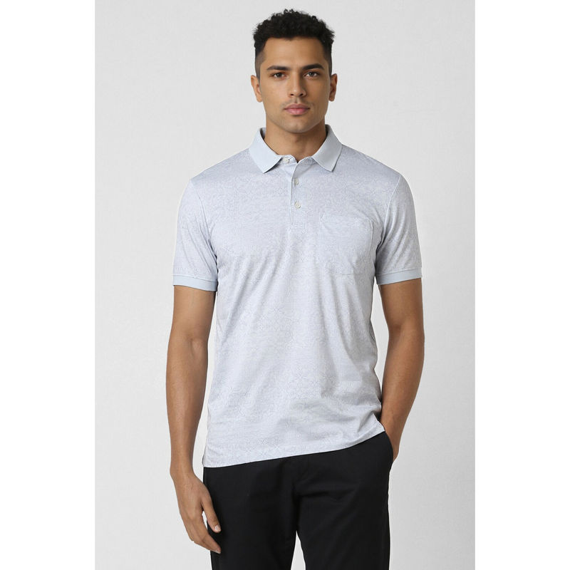 Van Heusen Men Blue Print Polo Neck T-Shirt (S)