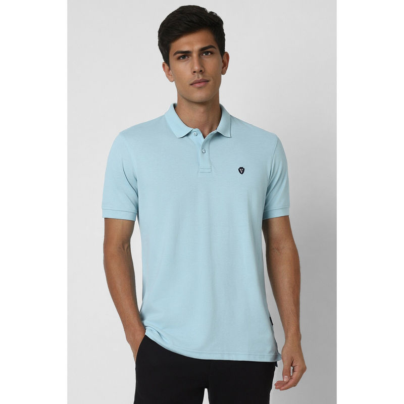 Van Heusen Men Light Blue Solid Polo Neck T-Shirt (XL)