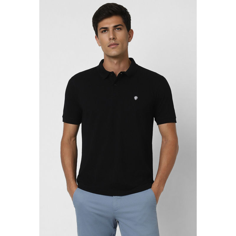 Van Heusen Men Black Solid Polo Neck T-Shirt (XL)
