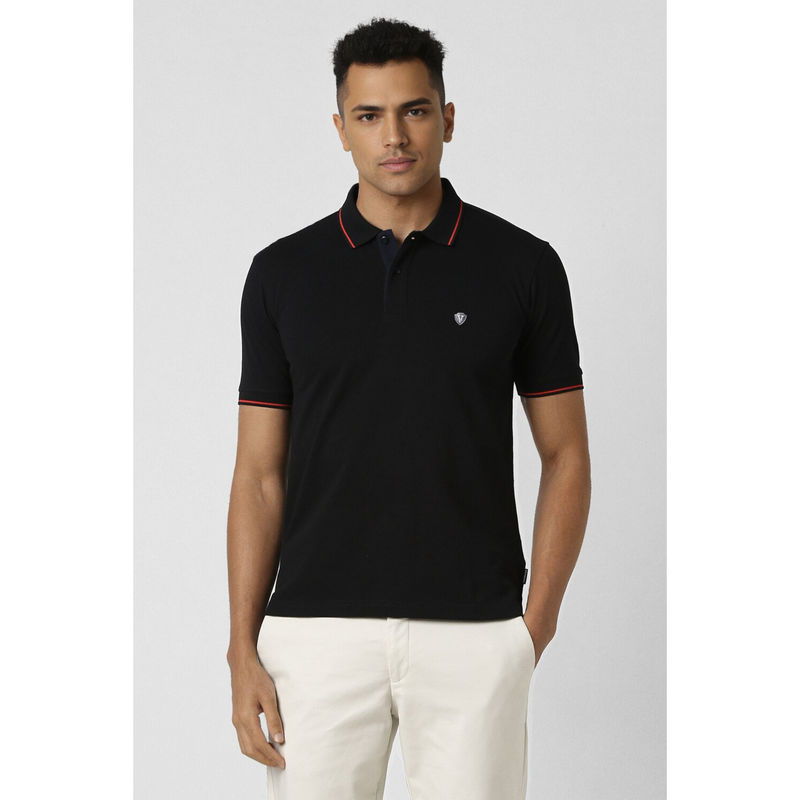 Van Heusen Men Black Solid Polo Neck T-Shirt (XL)