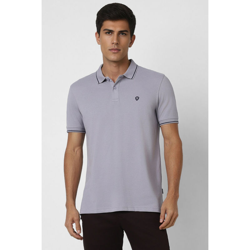 Van Heusen Men Grey Solid Polo Neck T-Shirt (XL)