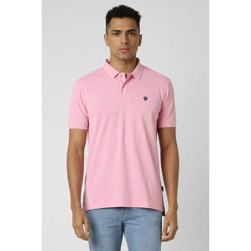 Van Heusen Men Pink Solid Polo Neck T-Shirt (L)
