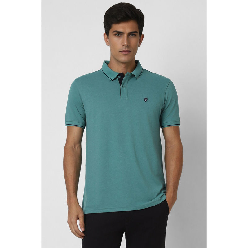 Van Heusen Men Green Solid Polo Neck T-Shirt (M)
