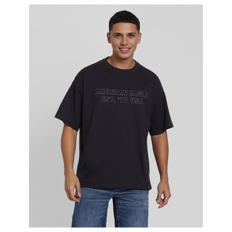 American Eagle Black Ae Logo Typography T-Shirt (XS)