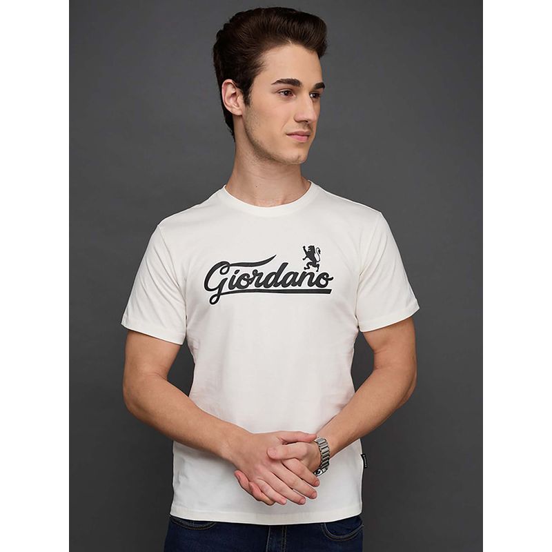 Giordano White Cotton Brand Logo Printed Slim Fit Short Sleeves T-Shirt (S)