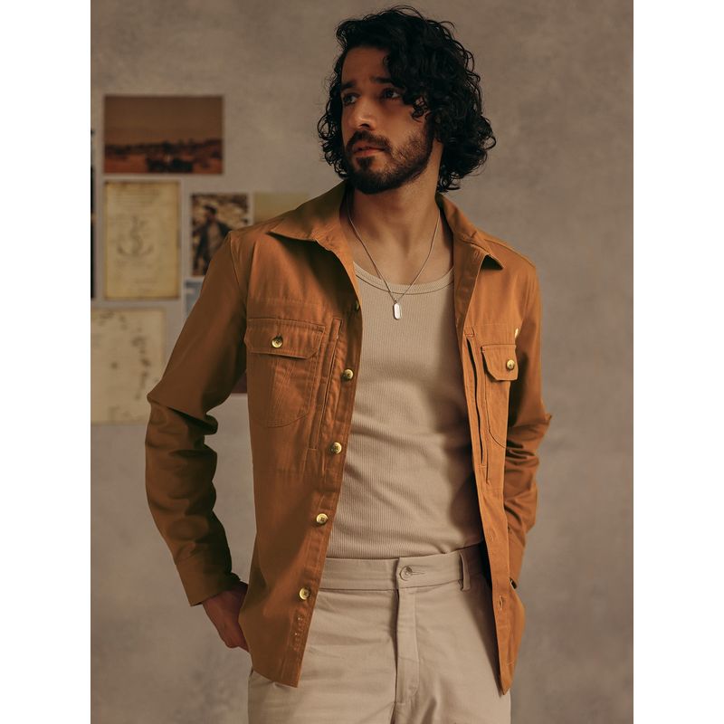 Andamen Men Pocket Detail Cotton Regular Fit Overshirt (S)
