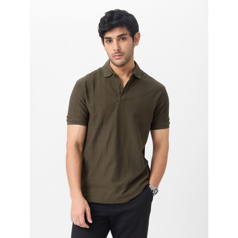 The Souled Store Originals Textured Polo Cedar Men Polos (L)