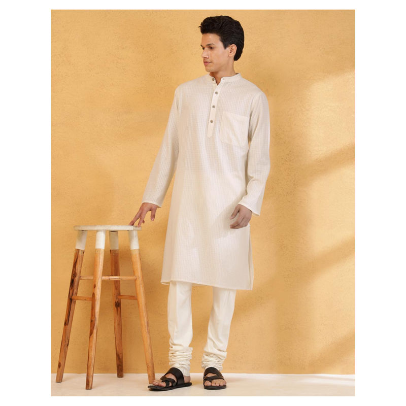Fabindia Natural Beige Cotton Hand Woven Long Kurta (S)