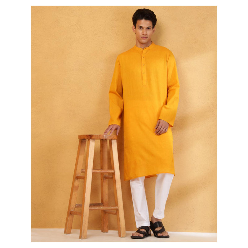 Fabindia Yellow Cotton Slim Fit Long Kurta (XS)