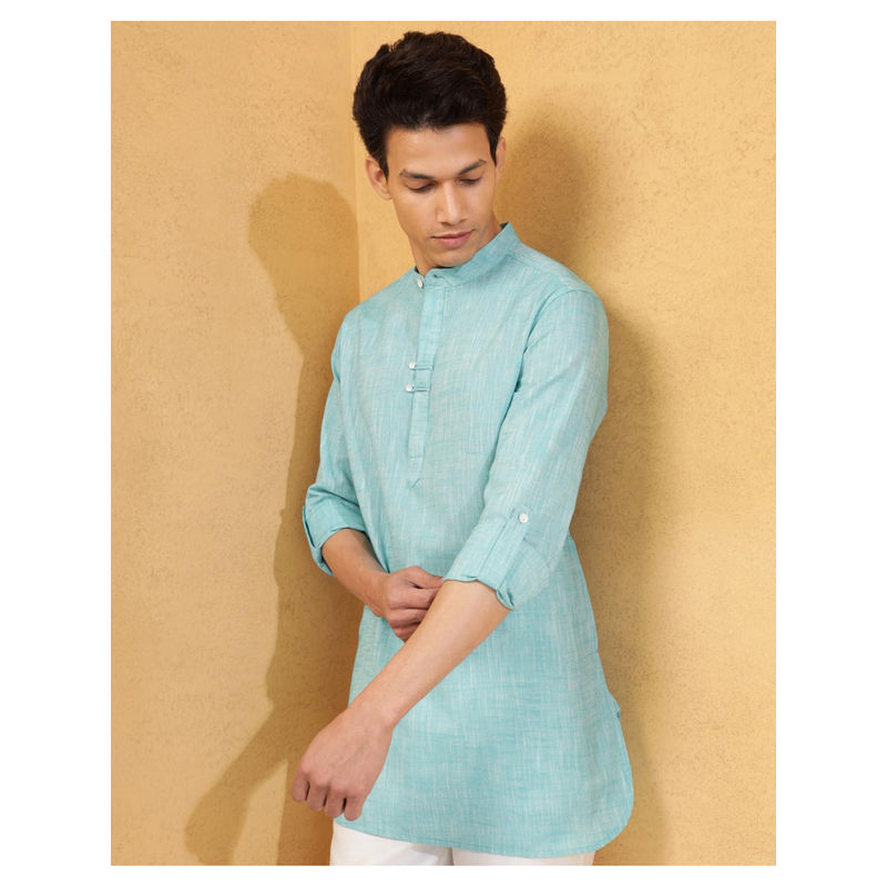 Fabindia Blue Cotton Slim Fit Short Kurta (XL)