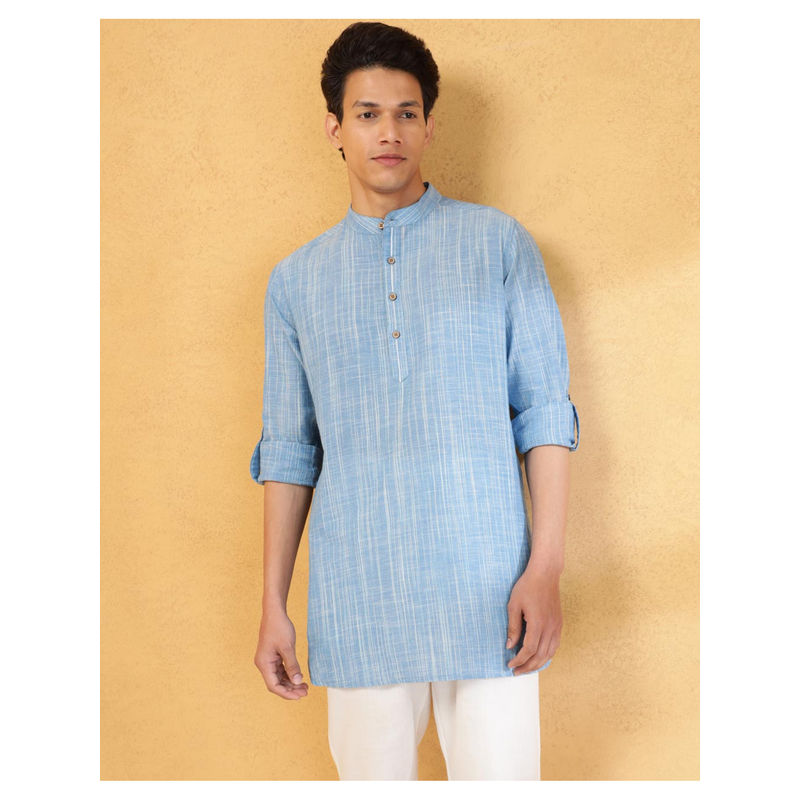 Fabindia Blue Cotton Slim Fit Short Kurta (XS)