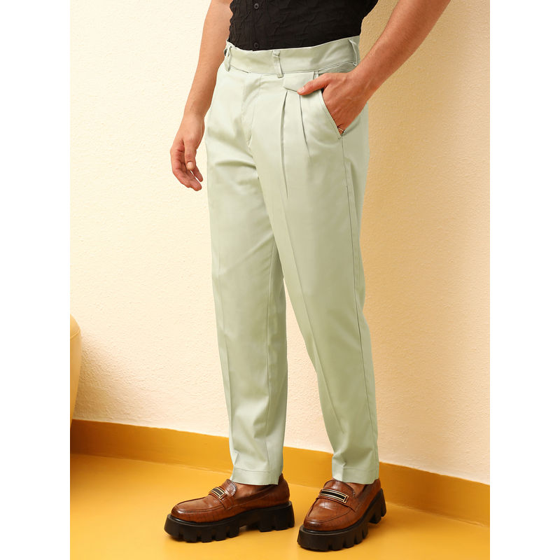 Campus Sutra Mens Pale Green Solid Tailored Trouser (30)