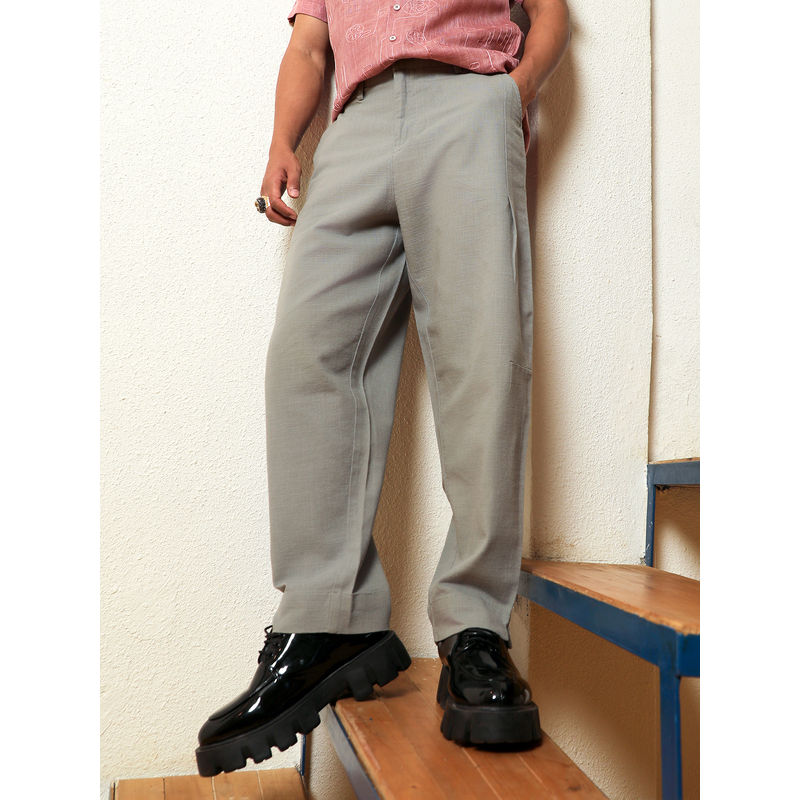 Campus Sutra Mens Moon Grey Tailored Linen Blend Trouser (32)