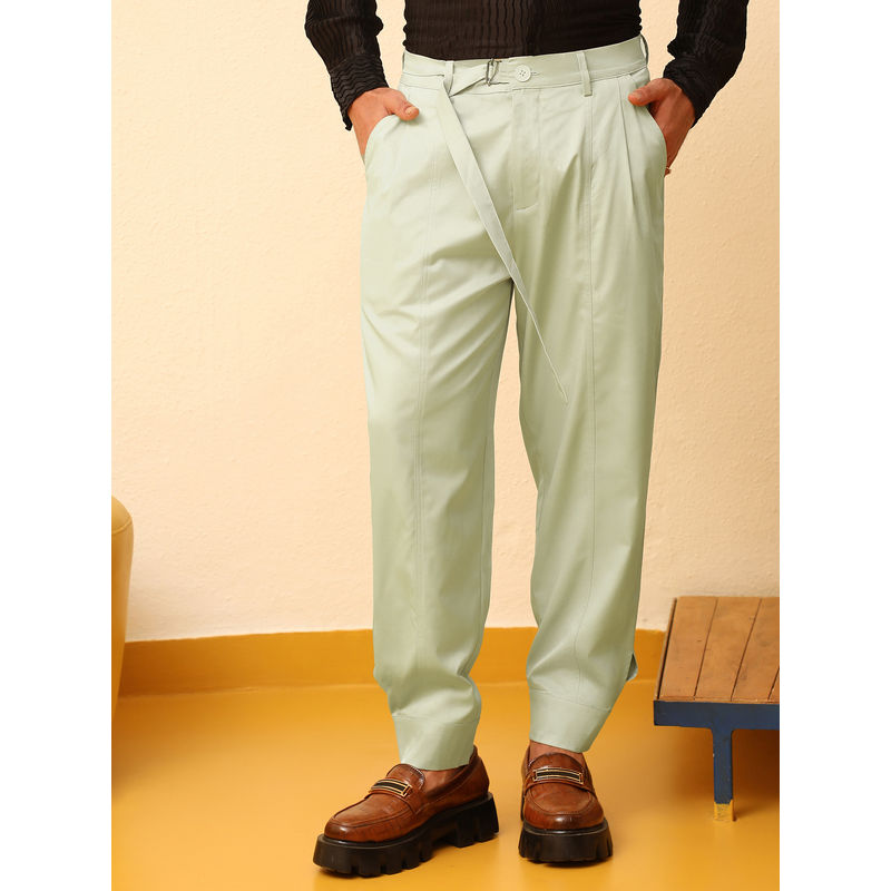 Campus Sutra Mens Pale Green Satin Tapered Trouser (36)
