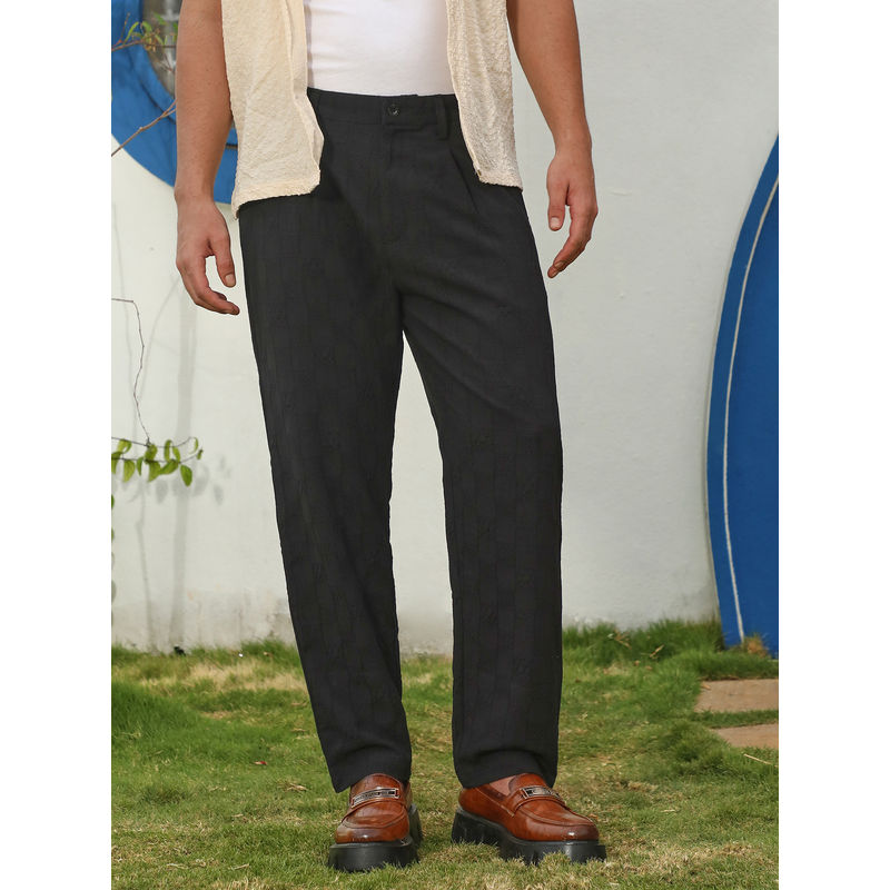 Campus Sutra Mens Midnight Black Creased Check Trouser (34)