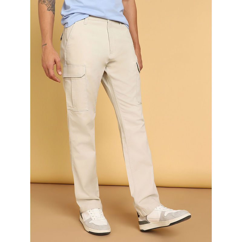 Wrangler Mens Solid Off-White Cargo Pant (38)