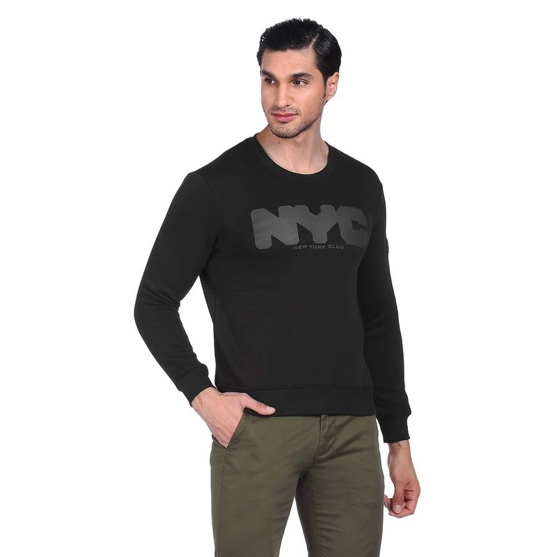 Arrow Newyork Men Black Crew Neck Brand Print Sweatshirt (M)