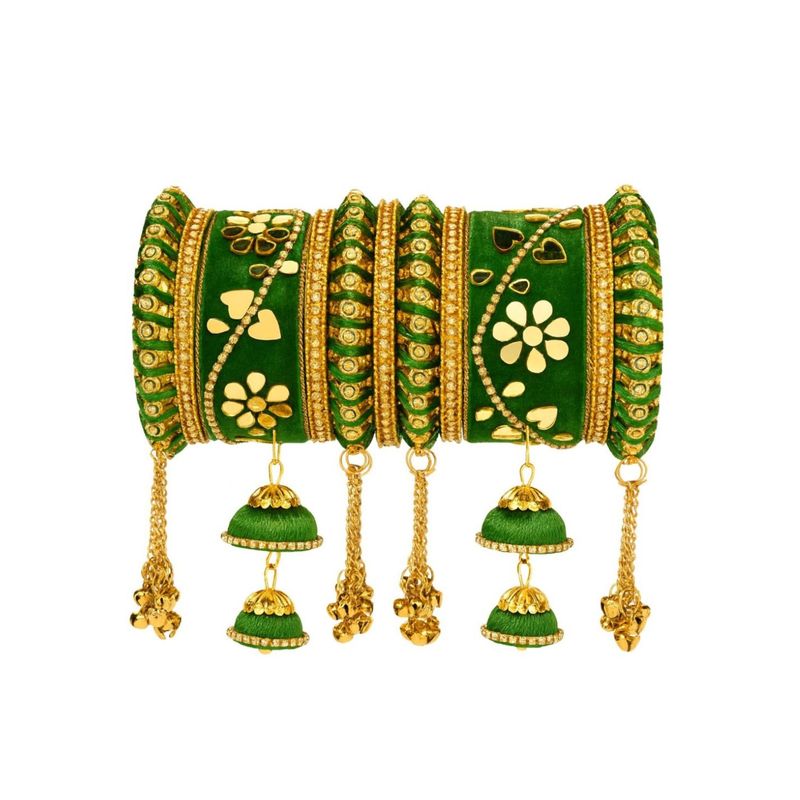 I Jewels Gold Plated Velvet Matching Kundan Work and Latkan Detailing Bangle Set (2.4)