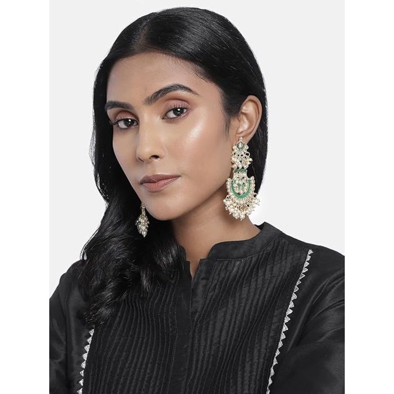 18K Gold Plated Intricately Designed Traditional Meenakari Chandbali Earrings Glided With Kundans & Pearls main image 0